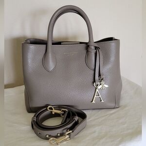 Aspinal Of London. Midi London Tote.Elegant Gray Leather Tote Bag
